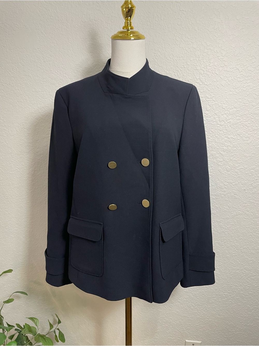 Ann Taylor Navy Double Breasted Military Blazer Gold Buttons Size 10